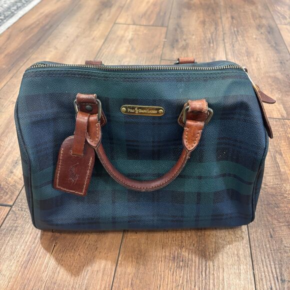 Polo Ralph Lauren Handbags - Vintage Polo Ralph Lauren Mini Boston Bag Blackwatch Green PVC Leather Handbag